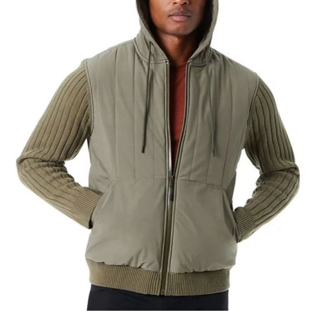 BASS OUTDOOR Overland trek NWT Men's Mixed Media Zip-Front Hooded Sweater Jacket
